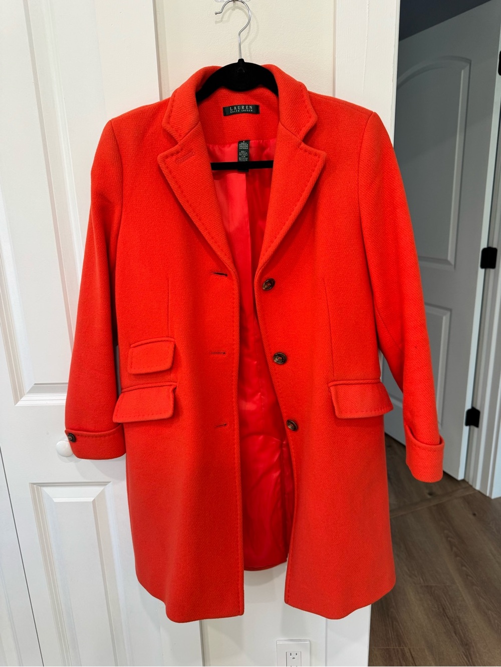 Ralph Lauren Vibrant Orange Wool Single-Breasted Pea Coat